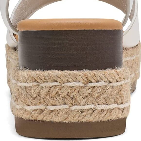 New 7.5 Dream Pairs White Platform Ankle Strap Open Toe Espadrille Wedge Shoes - Picture 3 of 10